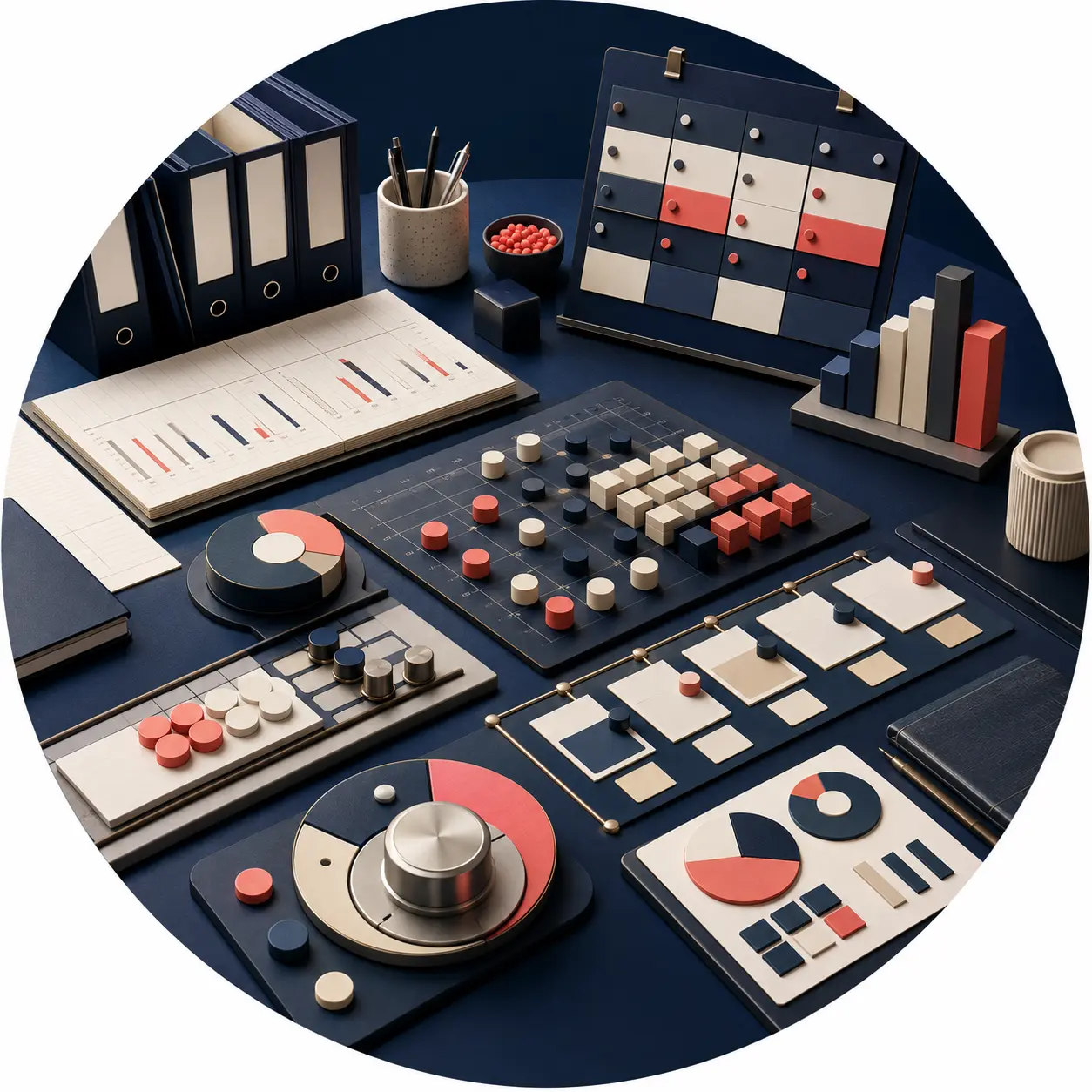Organized financial reporting, project coordination, supply chain, and business systems workspace